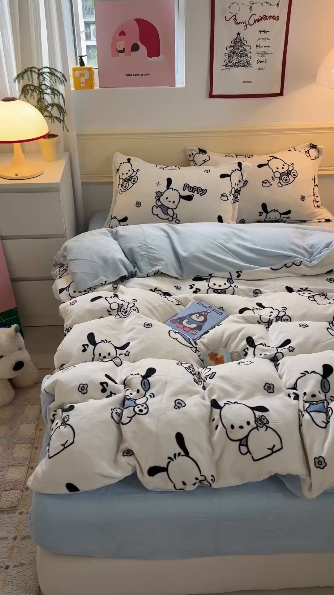 91家纺网 家纺一手货源 找家纺 艾特你 2025新款小清新高克重加厚牛奶绒印花四件套--风格二小窝图 大耳狗