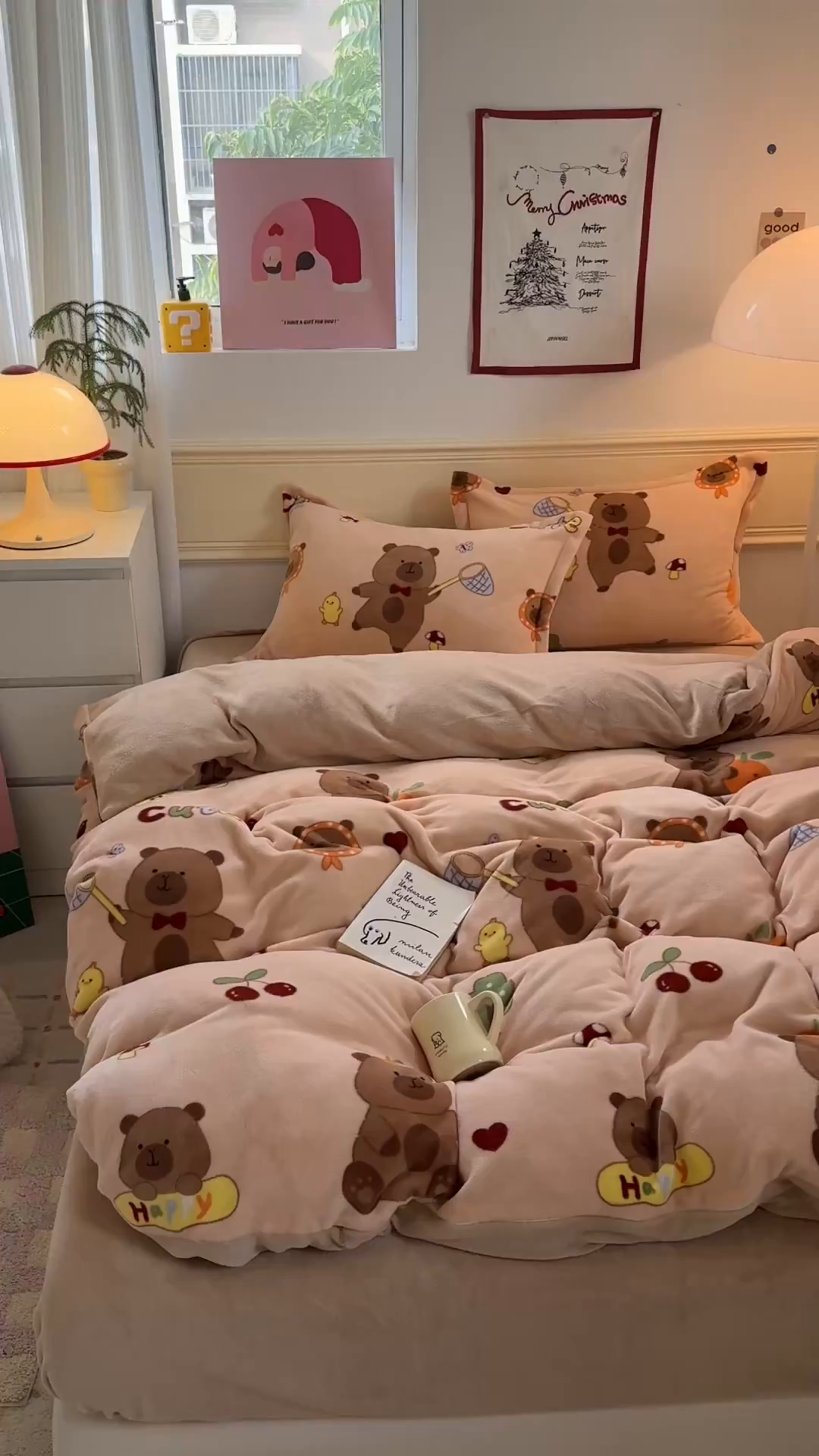 91家纺网 家纺一手货源 找家纺 艾特你 2025新款小清新高克重加厚牛奶绒印花四件套--风格二小窝图 橘子卡皮