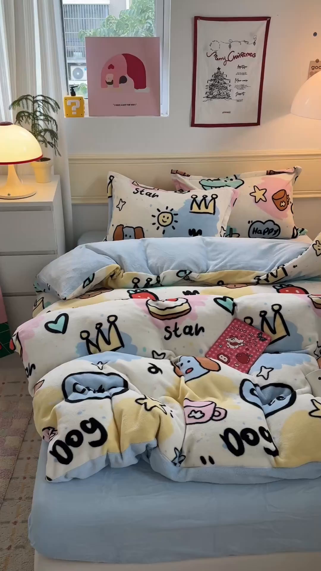 91家纺网 家纺一手货源 找家纺 艾特你 2025新款小清新高克重加厚牛奶绒印花四件套--风格二小窝图 七彩乐园