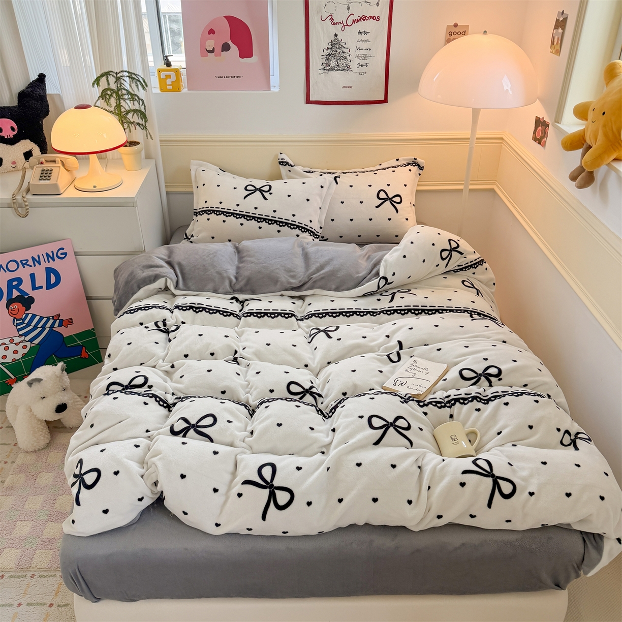 91家纺网 家纺一手货源 找家纺 艾特你 2025新款小清新高克重加厚牛奶绒印花四件套--风格二小窝图 夜曲