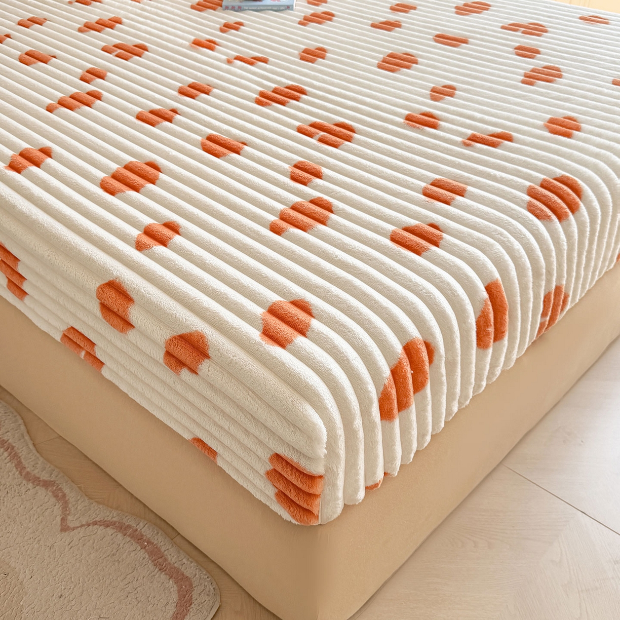 91家纺网 家纺一手货源 找家纺 （总）眠势力 2025新款兔兔绒抽条印花床笠款四件套冬季兔绒加绒保暖四件套