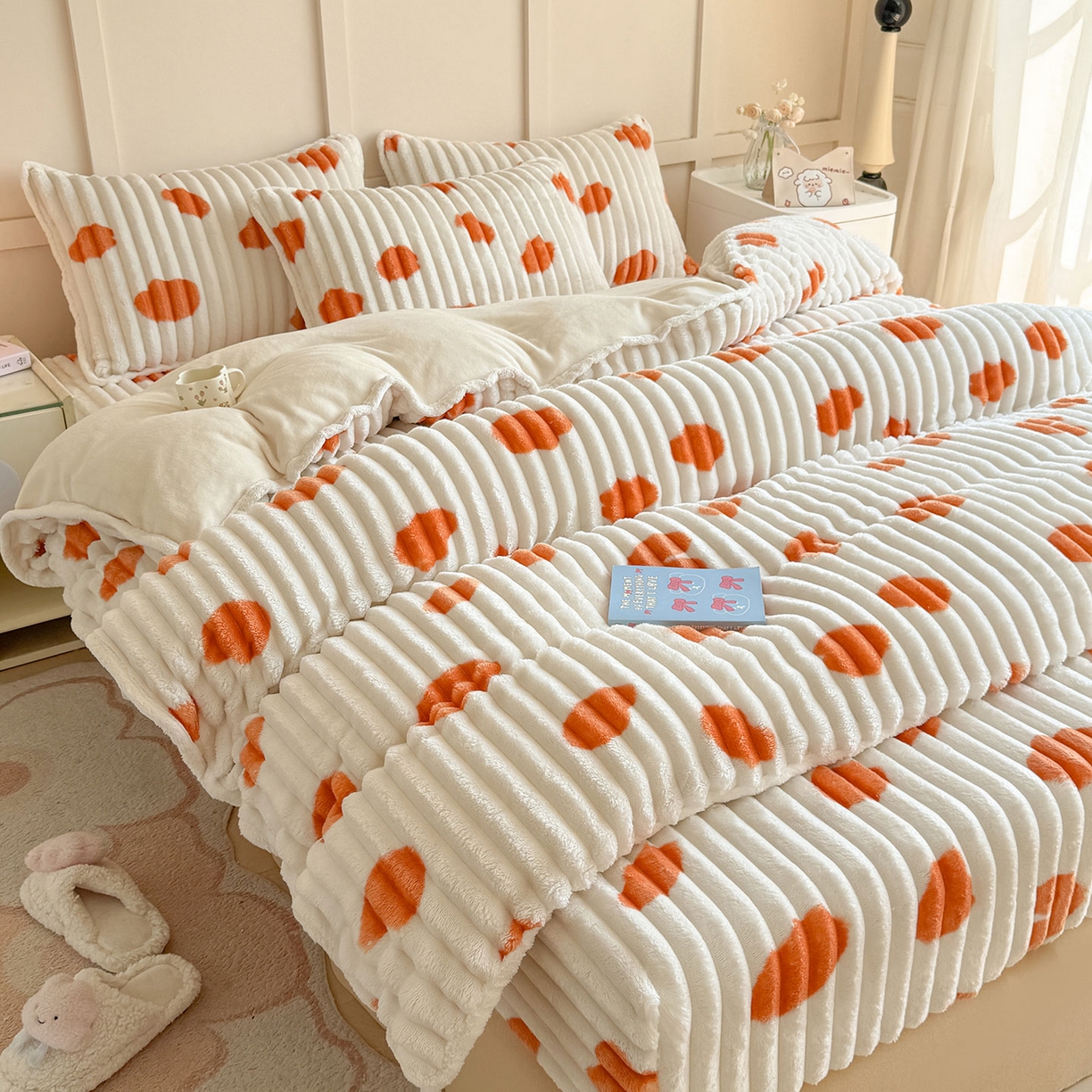 （总）眠势力 2025新款兔兔绒抽条印花床笠款四件套冬季兔绒加绒保暖四件套