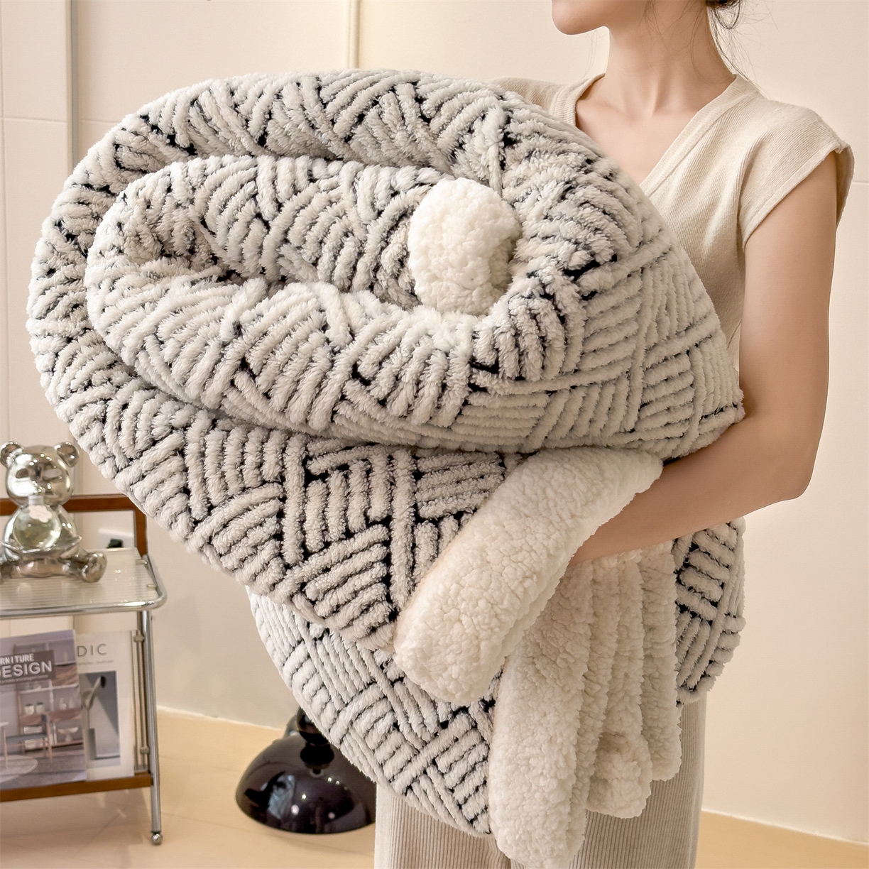 91家纺网 家纺一手货源 找家纺 （总）莱家富 2025新款A类双层舒棉雕花绒羊羔绒暖绒毛毯毯子-梦境