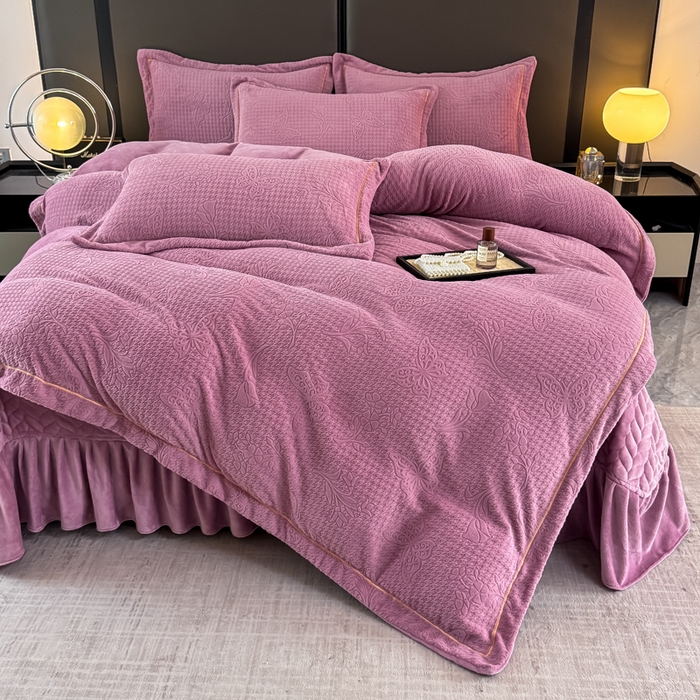 91家纺网 家纺一手货源 找家纺 慧菲 2025新款雕花床盖四件套-千鸟蝶影 千鸟蝶影-豆沙