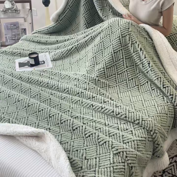 91家纺网 家纺一手货源 找家纺 莱家富 2026新款A类双层舒棉雕花绒羊羔绒暖绒毛毯毯子-梦境（可供跨境外贸抽空压缩爆款首选） 梦境-桑绿