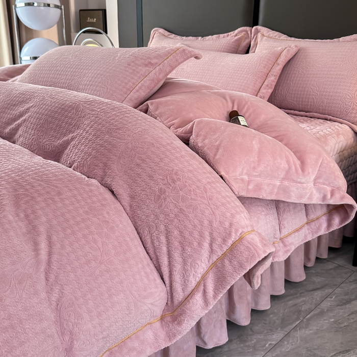 慧菲 2025新款雕花床盖四件套-千鸟蝶影 千鸟蝶影-粉