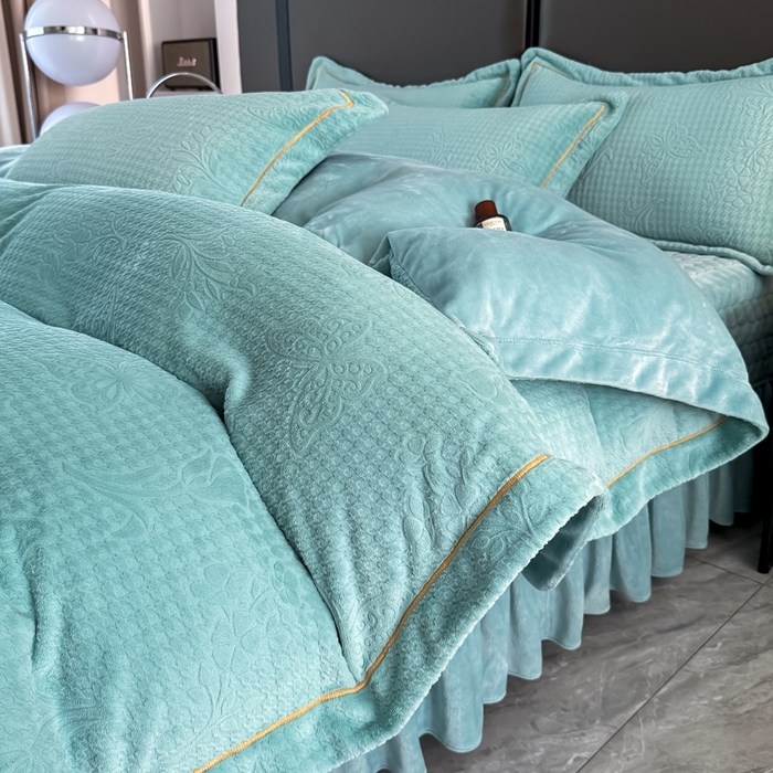 慧菲 2025新款雕花床盖四件套-千鸟蝶影 千鸟蝶影-蔚蓝