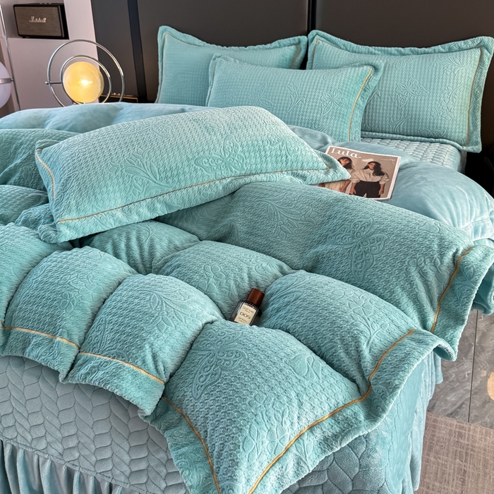 91家纺网 家纺一手货源 找家纺 慧菲 2025新款雕花床盖四件套-千鸟蝶影 千鸟蝶影-蔚蓝