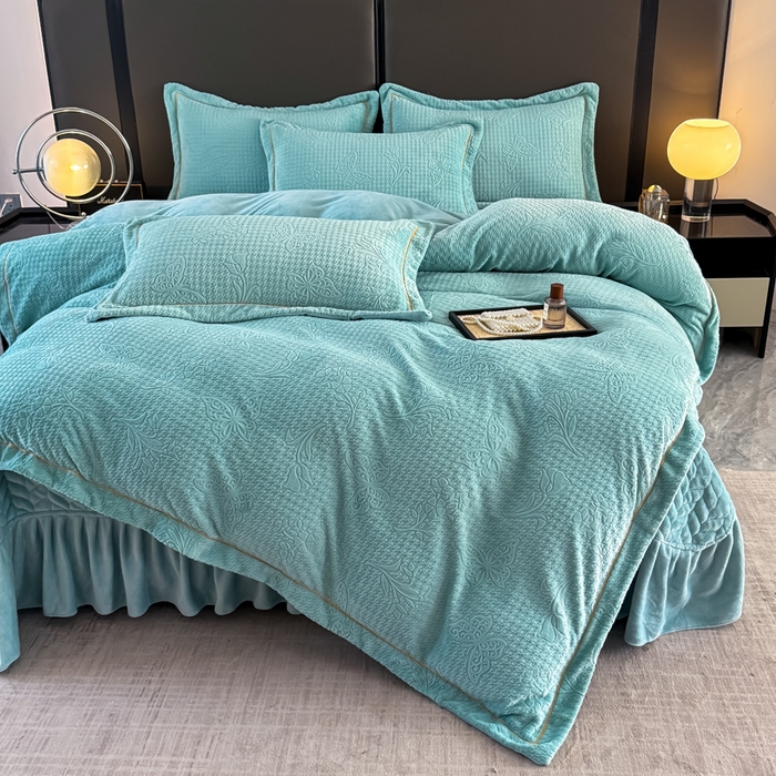 91家纺网 家纺一手货源 找家纺 慧菲 2025新款雕花床盖四件套-千鸟蝶影 千鸟蝶影-蔚蓝