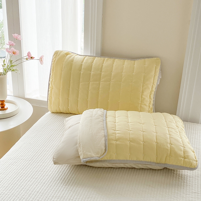91家纺网 家纺一手货源 找家纺 乐嘉盈2025新款四季通用华夫格枕套-黄色