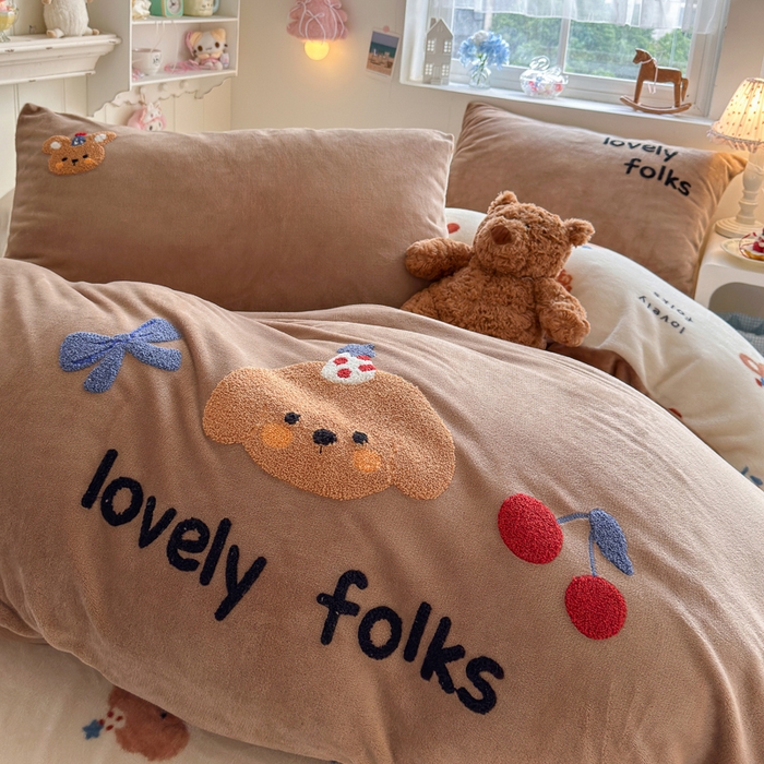 91家纺网 家纺一手货源 找家纺 （总）Sweet dreams甜梦 2025新款全消光牛奶绒毛巾绣印花四件套