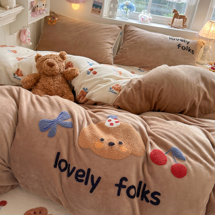 91家纺网 家纺一手货源 找家纺 （总）Sweet dreams甜梦 2025新款全消光牛奶绒毛巾绣印花四件套