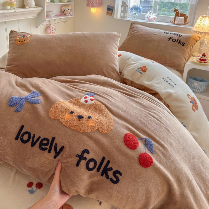 91家纺网 家纺一手货源 找家纺 （总）Sweet dreams甜梦 2025新款全消光牛奶绒毛巾绣印花四件套