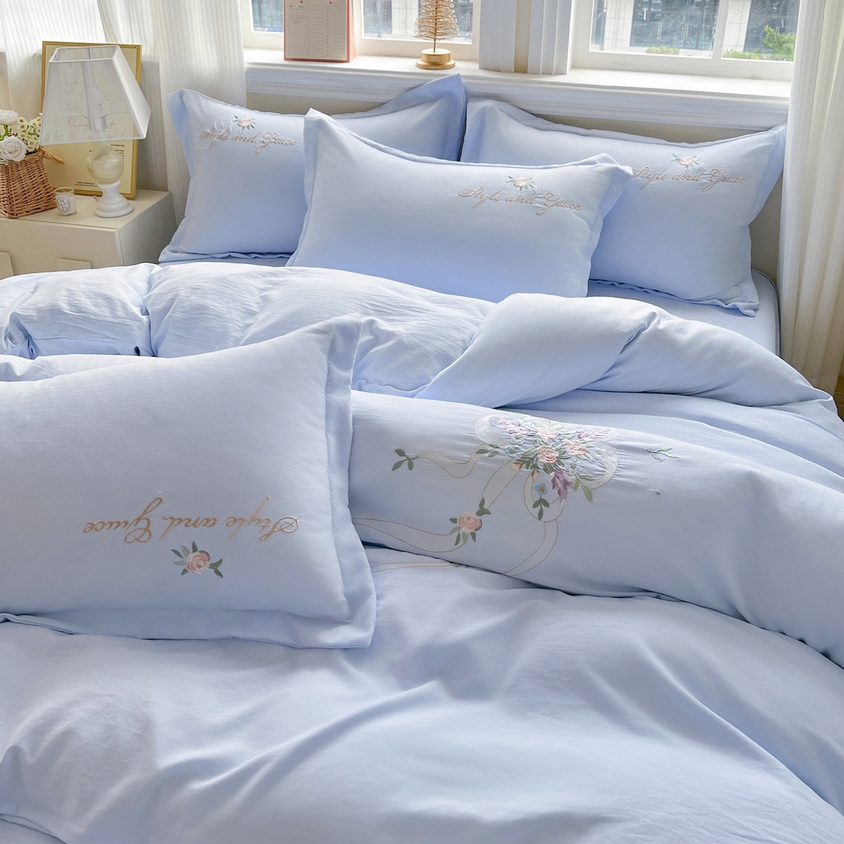 91家纺网 家纺一手货源 找家纺 【总推】文黛家居 2025新款高克重水洗棉绣花四件套全系列