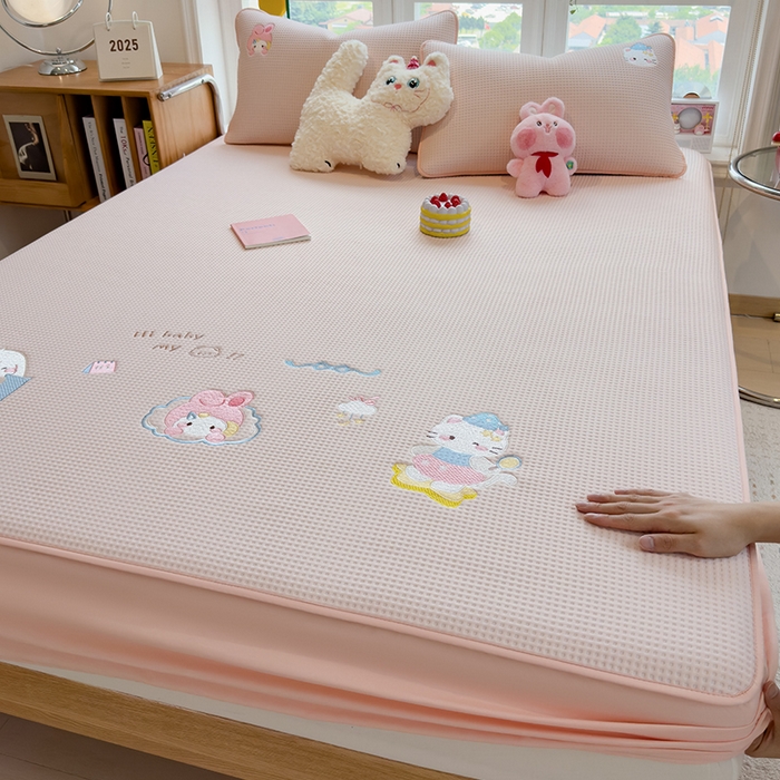 91家纺网 家纺一手货源 找家纺 （总）澜妃 2025新款华夫格夹棉刺绣床笠单品床笠单件单床笠