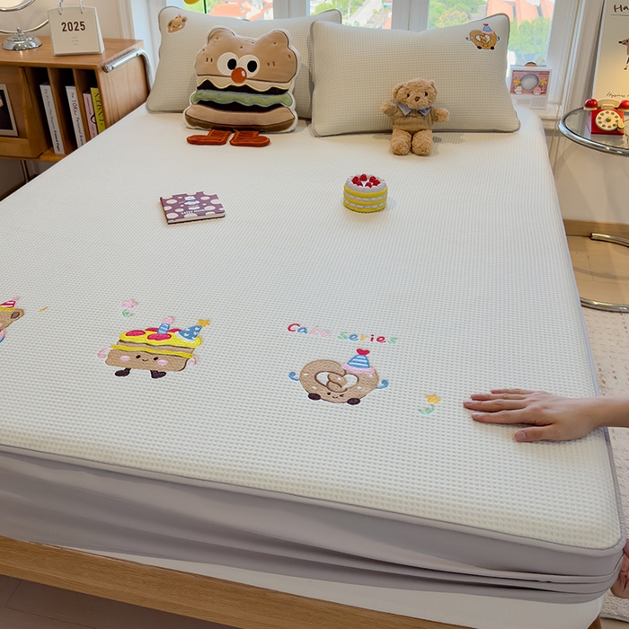 91家纺网 家纺一手货源 找家纺 （总）澜妃 2025新款华夫格夹棉刺绣床笠单品床笠单件单床笠