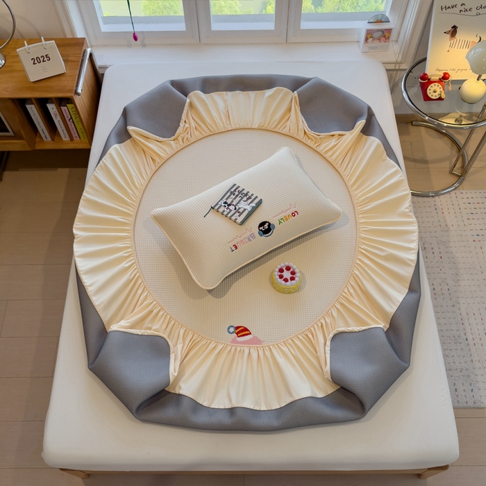 91家纺网 家纺一手货源 找家纺 （总）澜妃 2025新款华夫格夹棉刺绣床笠单品床笠单件单床笠