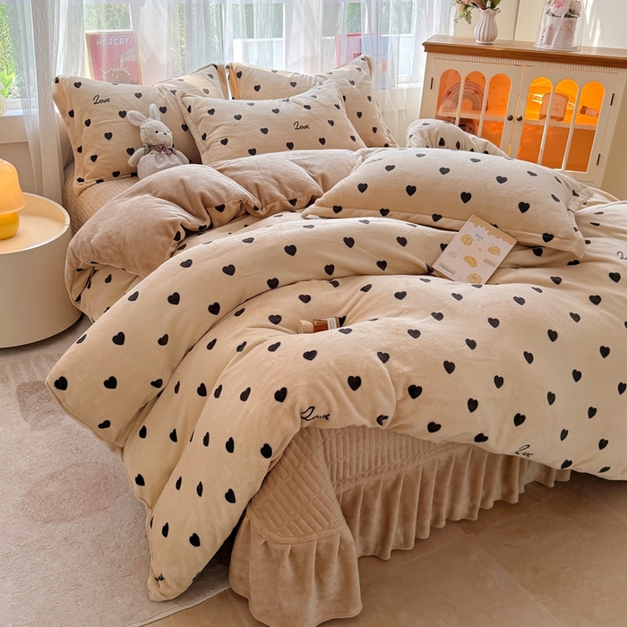 铠畅 2025新款牛奶绒碎花床单床盖四件套 花妖系列云裳-爱心咖