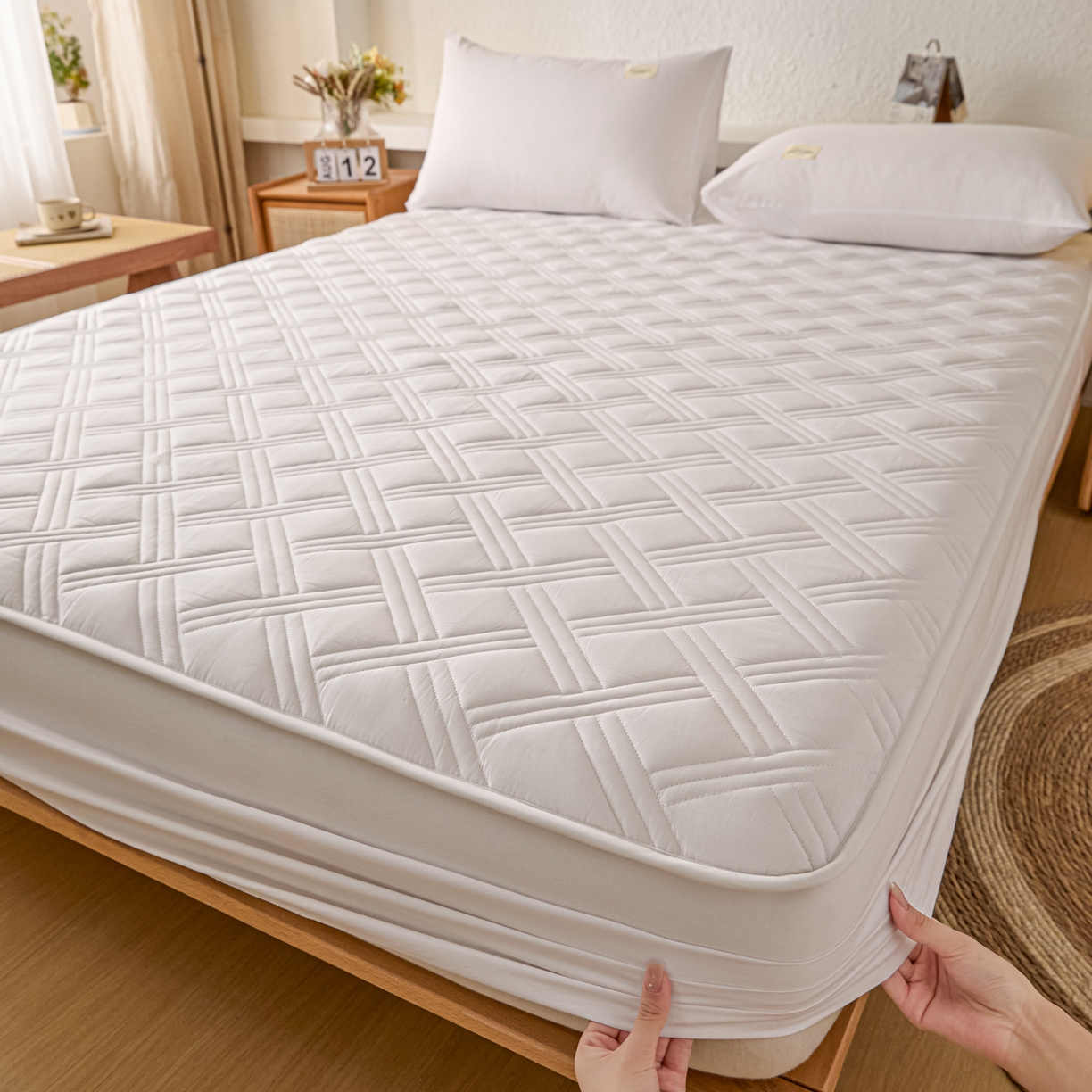 91家纺网 家纺一手货源 找家纺 衿成家纺 2025新款全棉夹棉单床笠床笠单件方格子 方格子-纯自