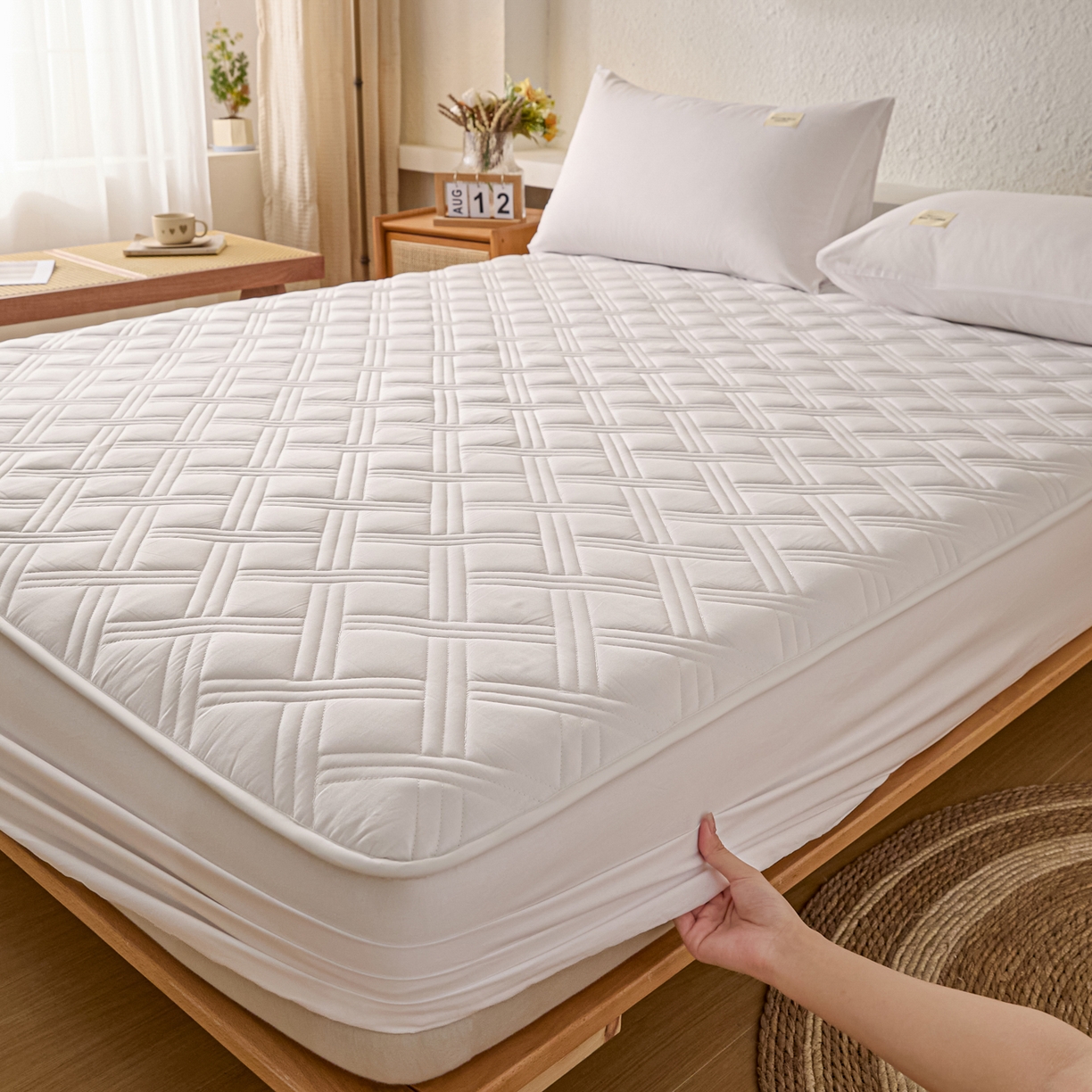 91家纺网 家纺一手货源 找家纺 衿成家纺 2025新款全棉夹棉单床笠床笠单件方格子 方格子-纯自