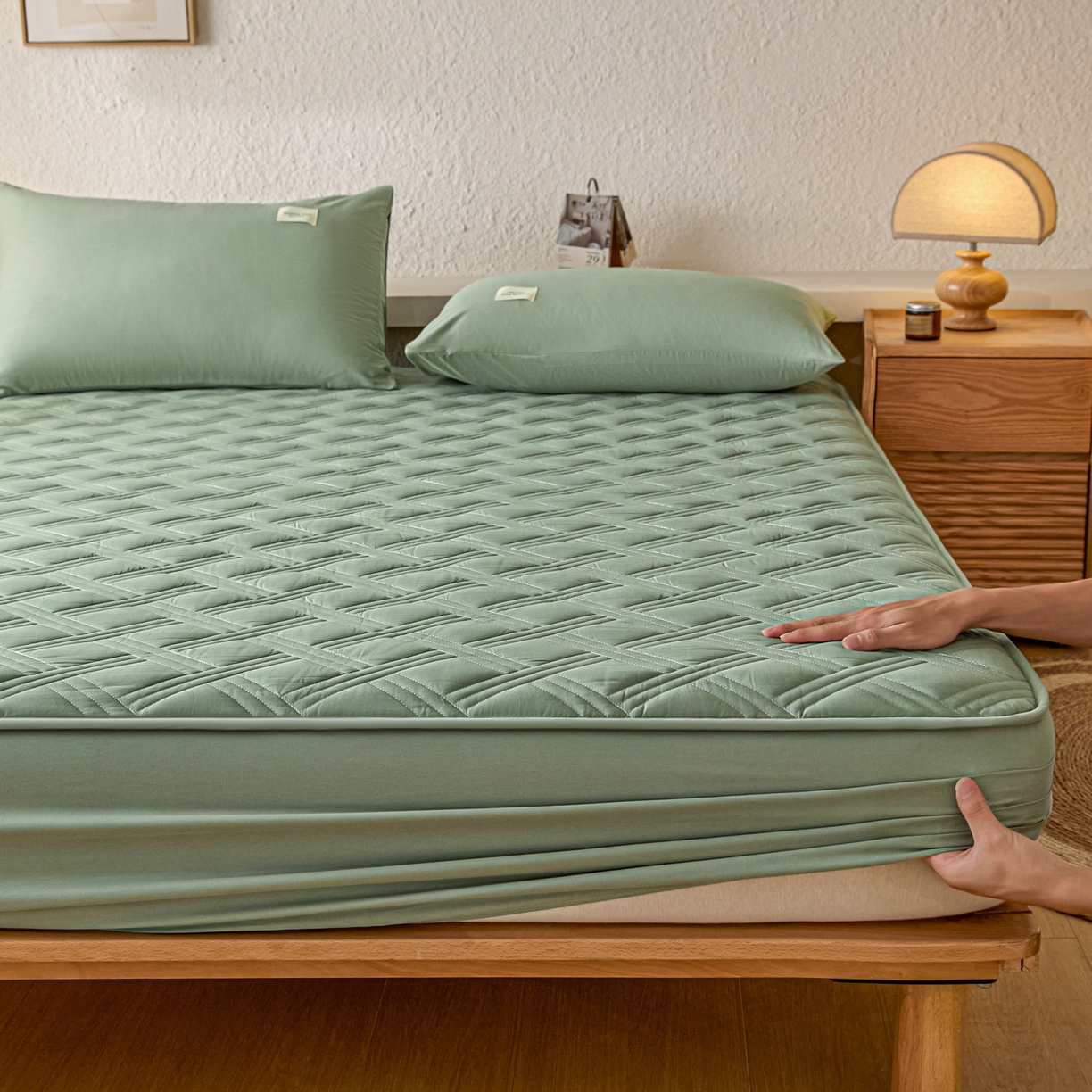 91家纺网 家纺一手货源 找家纺 衿成家纺 2025新款全棉夹棉单床笠床笠单件方格子 方格子-川青