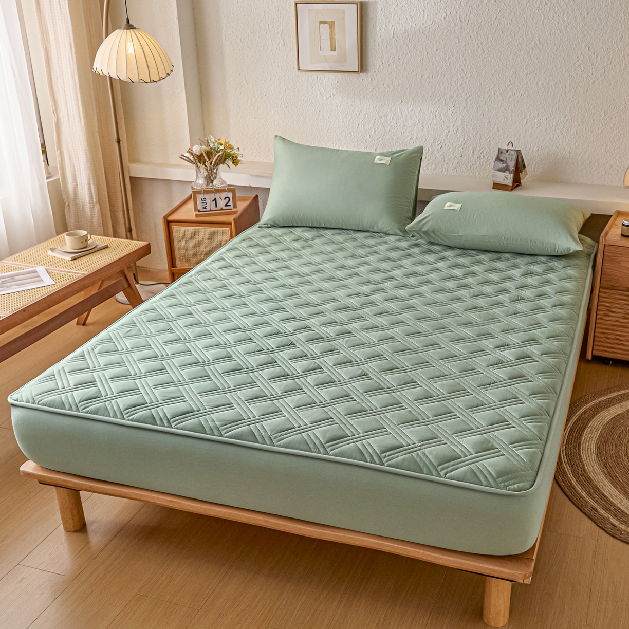 91家纺网 家纺一手货源 找家纺 衿成家纺 2025新款全棉夹棉单床笠床笠单件方格子 方格子-川青