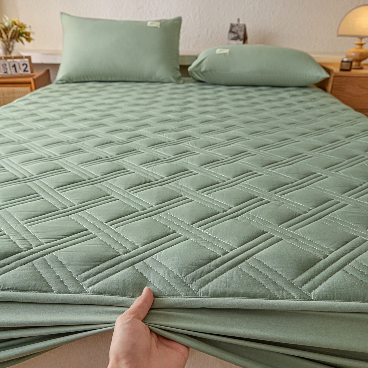 91家纺网 家纺一手货源 找家纺 衿成家纺 2025新款全棉夹棉单床笠床笠单件方格子 方格子-川青