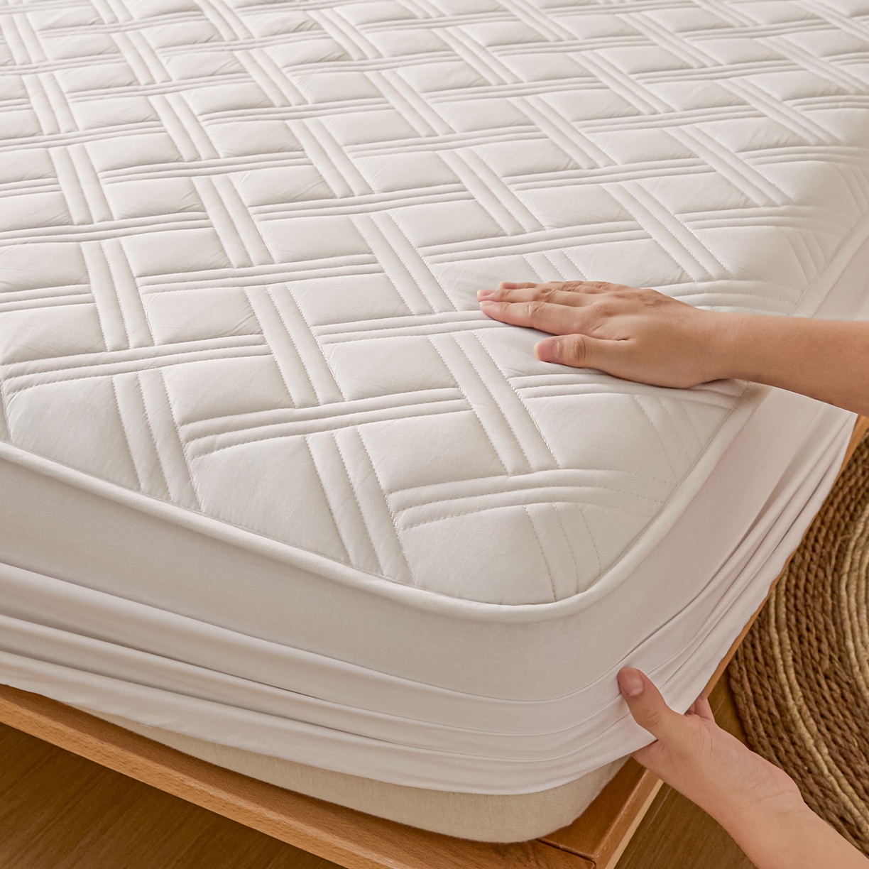 91家纺网 家纺一手货源 找家纺 衿成家纺 2025新款全棉夹棉单床笠床笠单件方格子 方格子-纯自