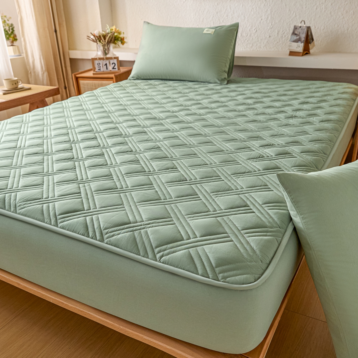 91家纺网 家纺一手货源 找家纺 衿成家纺 2025新款全棉夹棉单床笠床笠单件方格子 方格子-川青