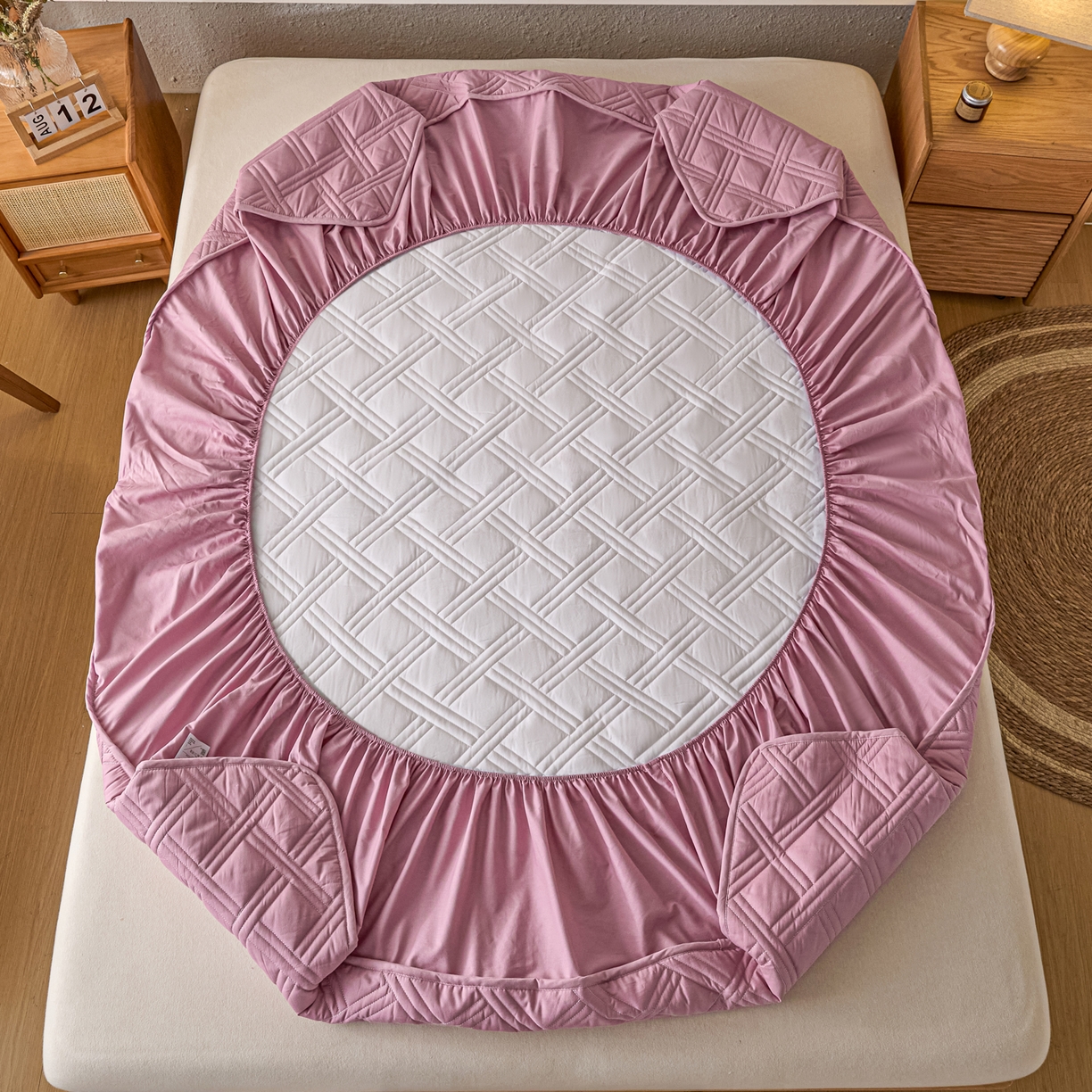 91家纺网 家纺一手货源 找家纺 衿成家纺 2025新款全棉夹棉单床笠床笠单件方格子 方格子-紫粉