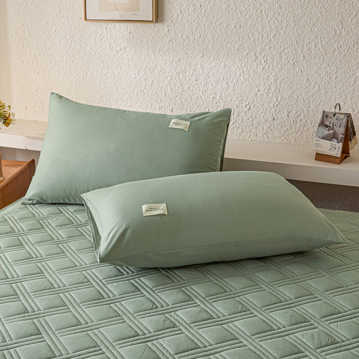 91家纺网 家纺一手货源 找家纺 衿成家纺 2025新款全棉夹棉单床笠床笠单件方格子 方格子-川青