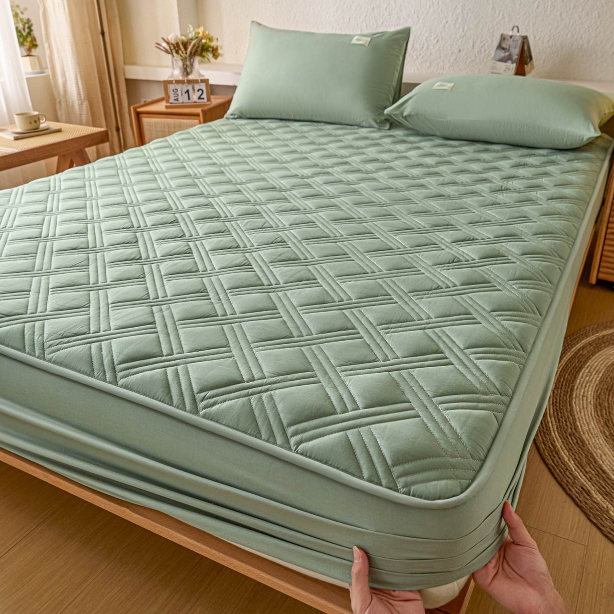 91家纺网 家纺一手货源 找家纺 衿成家纺 2025新款全棉夹棉单床笠床笠单件方格子 方格子-川青