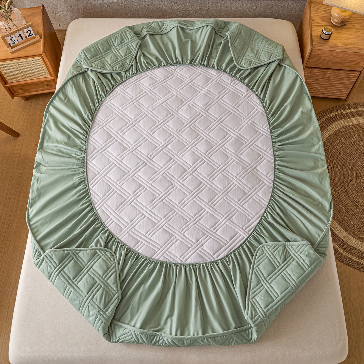 91家纺网 家纺一手货源 找家纺 衿成家纺 2025新款全棉夹棉单床笠床笠单件方格子 方格子-川青