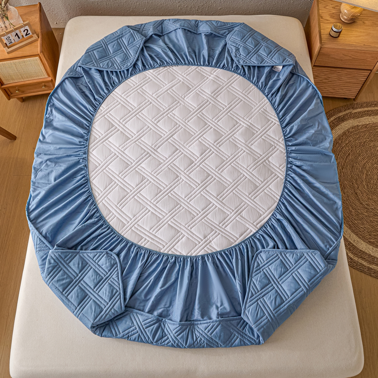 91家纺网 家纺一手货源 找家纺 衿成家纺 2025新款全棉夹棉单床笠床笠单件方格子 方格子-宝石蓝