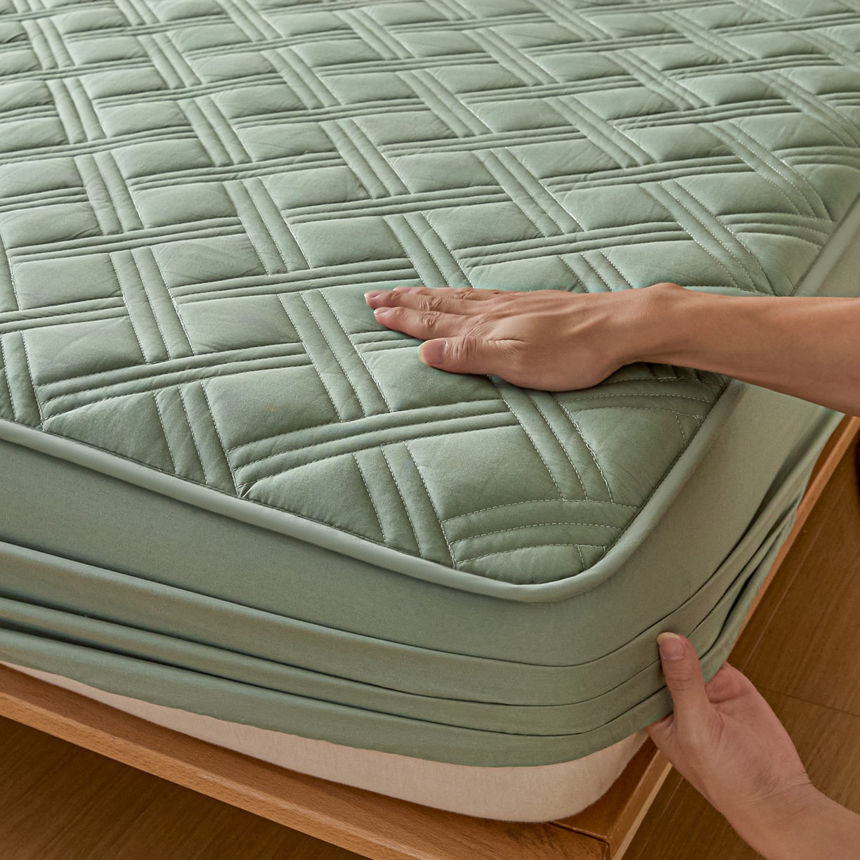 91家纺网 家纺一手货源 找家纺 衿成家纺 2025新款全棉夹棉单床笠床笠单件方格子 方格子-川青