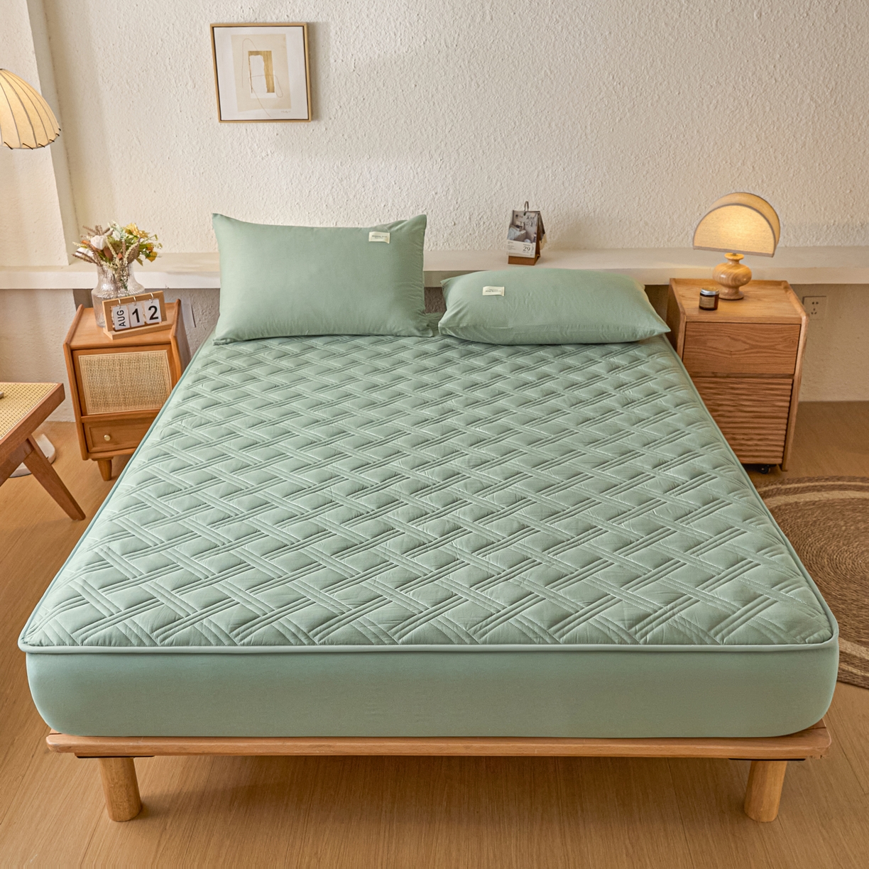 91家纺网 家纺一手货源 找家纺 衿成家纺 2025新款全棉夹棉单床笠床笠单件方格子 方格子-川青