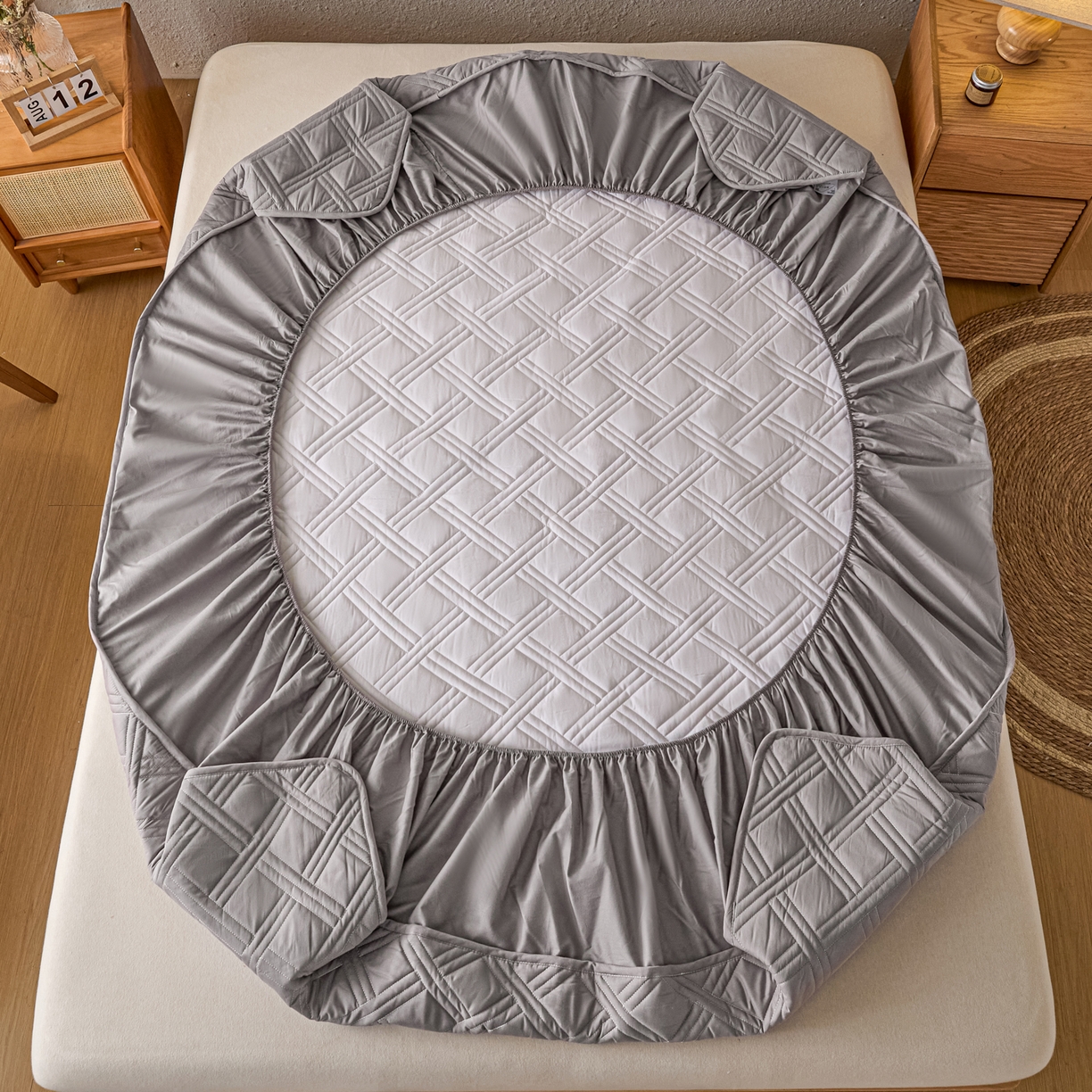 91家纺网 家纺一手货源 找家纺 衿成家纺 2025新款全棉夹棉单床笠床笠单件方格子 方格子-浅灰