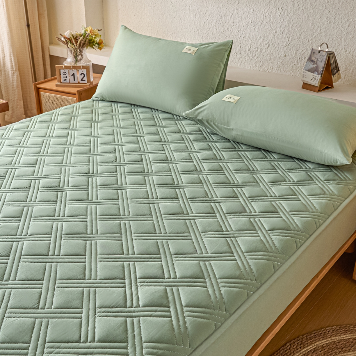 91家纺网 家纺一手货源 找家纺 衿成家纺 2025新款全棉夹棉单床笠床笠单件方格子 方格子-川青