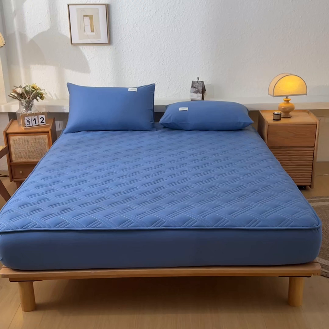 91家纺网 家纺一手货源 找家纺 衿成家纺 2025新款全棉夹棉单床笠床笠单件方格子 方格子-宝石蓝