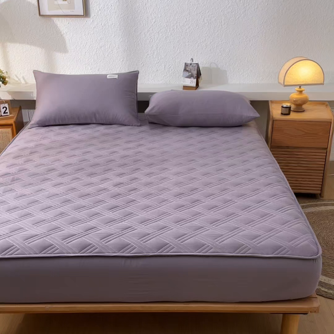 91家纺网 家纺一手货源 找家纺 衿成家纺 2025新款全棉夹棉单床笠床笠单件方格子 方格子-浅灰