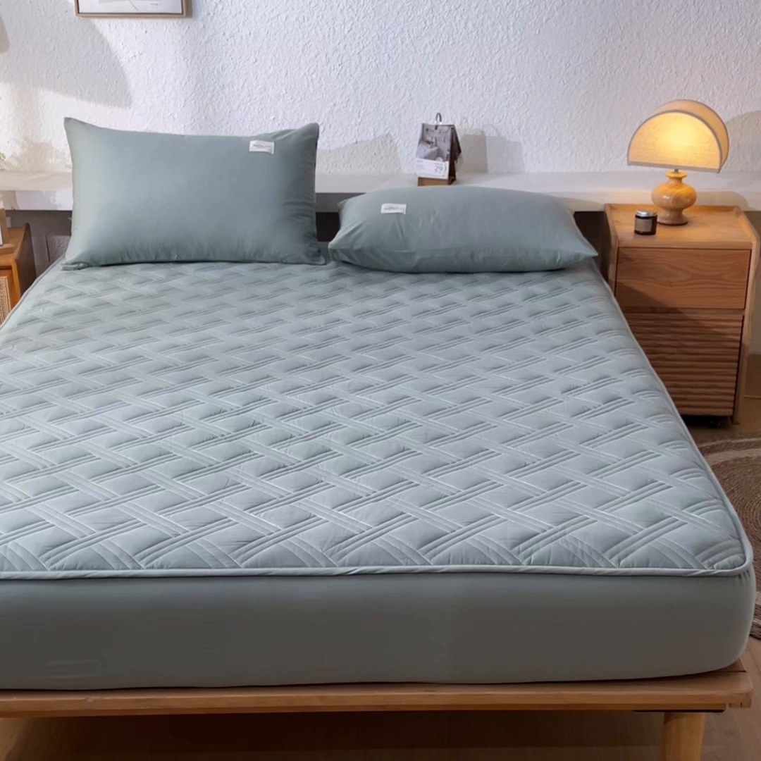 91家纺网 家纺一手货源 找家纺 衿成家纺 2025新款全棉夹棉单床笠床笠单件方格子 方格子-川青