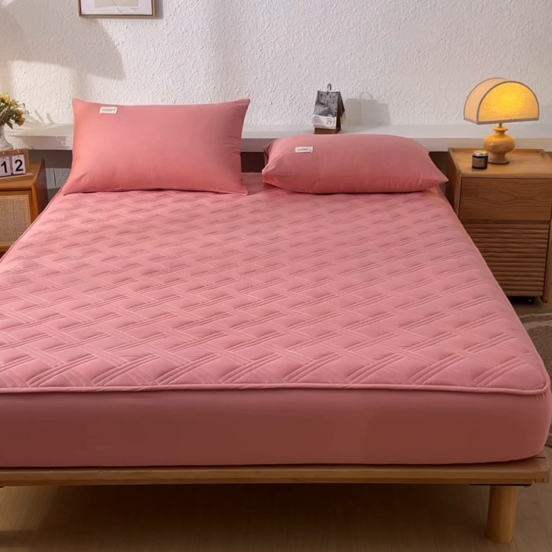 91家纺网 家纺一手货源 找家纺 衿成家纺 2025新款全棉夹棉单床笠床笠单件方格子 方格子-淡粉