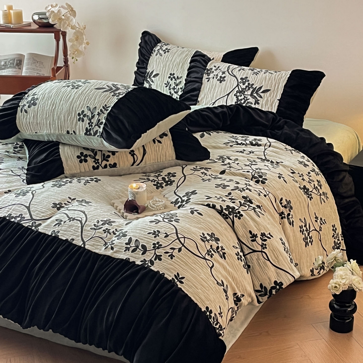 91家纺网 家纺一手货源 找家纺 慕澄家纺 2025新款高克重泡泡袖琢色雕花牛奶绒四件套 绿野仙踪