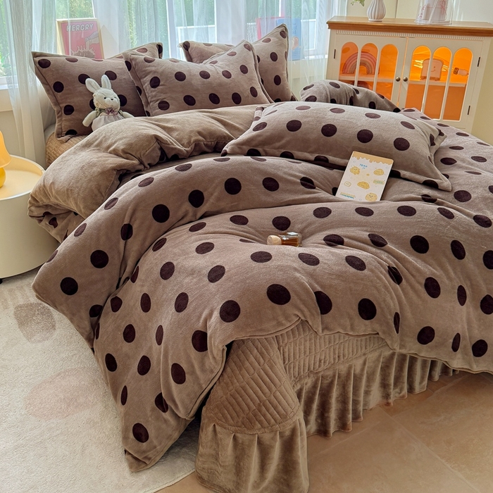 铠畅 2025新款牛奶绒碎花床单床盖四件套 花妖系列云裳-咖色圈圈