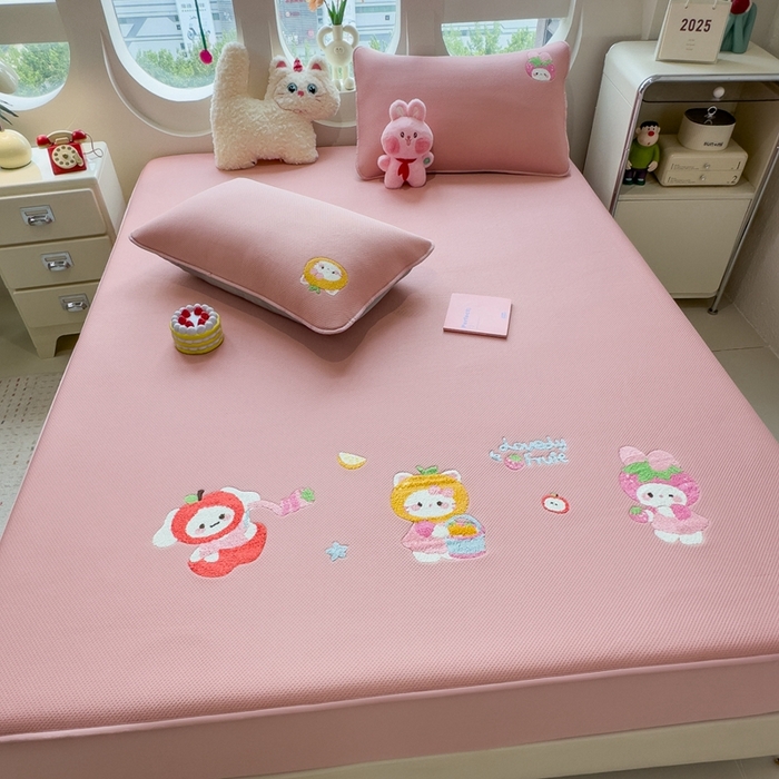 91家纺网 家纺一手货源 找家纺 澜妃 2025新款彩绒棉毛巾绣夹棉床笠单品床笠单件单床笠 甜心派对-绯云粉