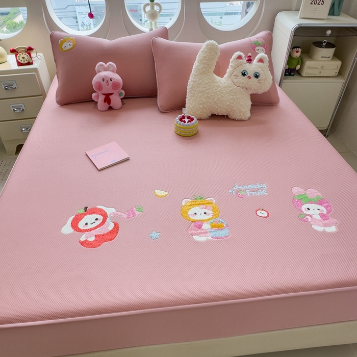 91家纺网 家纺一手货源 找家纺 澜妃 2025新款彩绒棉毛巾绣夹棉床笠单品床笠单件单床笠 甜心派对-绯云粉