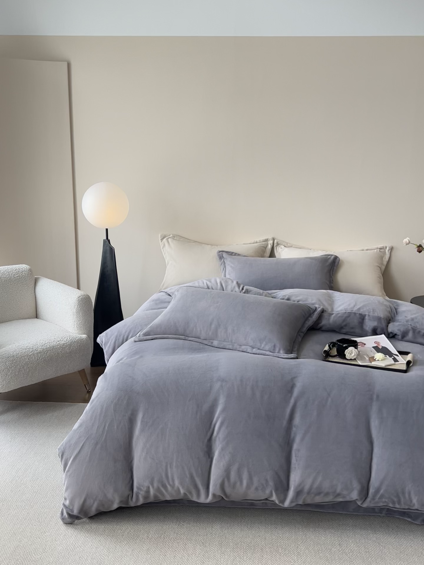 91家纺网 家纺一手货源 找家纺 禧禾 2025新款A类300G醇厚速暖绒四件套牛奶绒四件套 高级灰