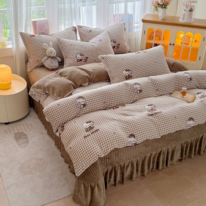 91家纺网 家纺一手货源 找家纺 铠畅 2025新款牛奶绒碎花床单床盖四件套 花妖系列云裳-猫咪宝贝