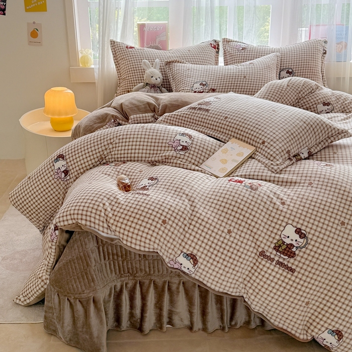 91家纺网 家纺一手货源 找家纺 铠畅 2025新款牛奶绒碎花床单床盖四件套 花妖系列云裳-猫咪宝贝