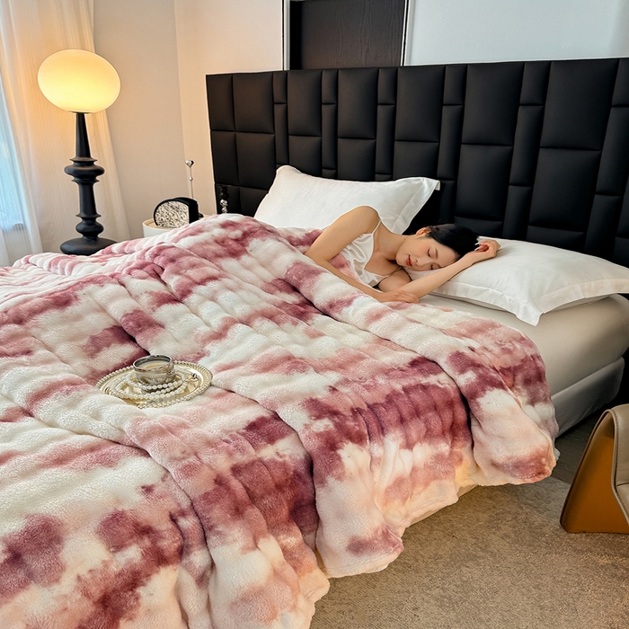 91家纺网 家纺一手货源 找家纺 （总）乐窝家纺仓储 2025新款炫彩水墨画仿兔毛绒大泡泡绒印花法兰绒毛毯毯子大理石纹休闲-水墨画